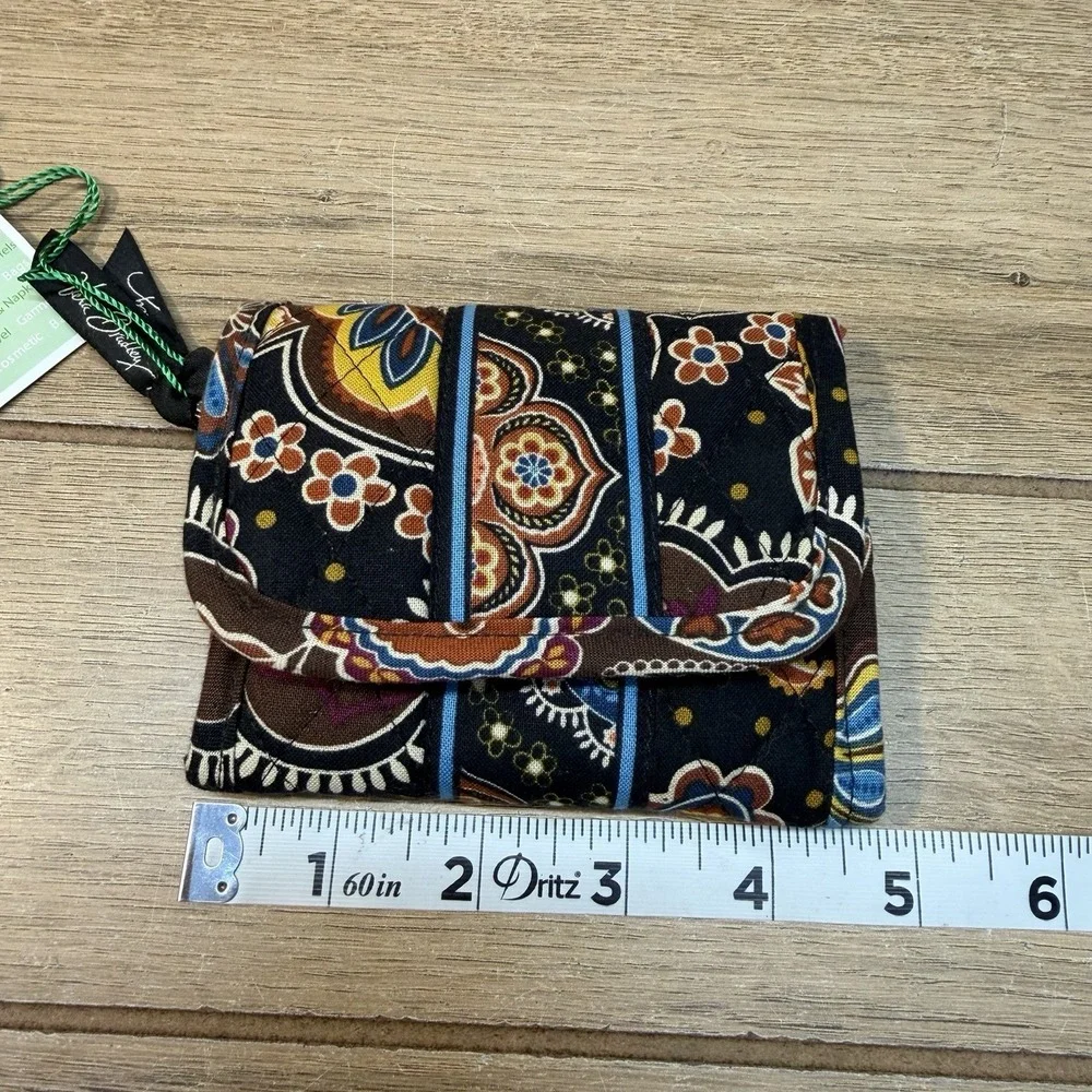 Vera Bradley Trifold Wallet Brown Kensington Pattern Hook & Loop Closure Retired